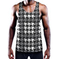 Grey Houndstooth Pattern Print Men's Workout Tank Top