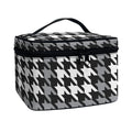 Grey Houndstooth Pattern Print Travel Makeup Bag