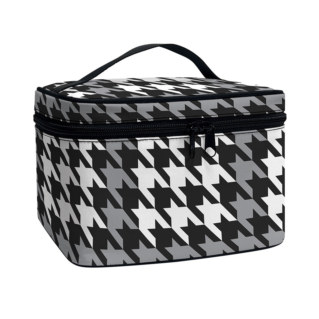 Grey Houndstooth Pattern Print Travel Makeup Bag