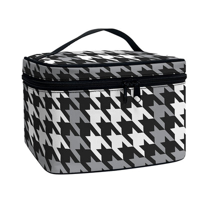 Grey Houndstooth Pattern Print Travel Makeup Bag