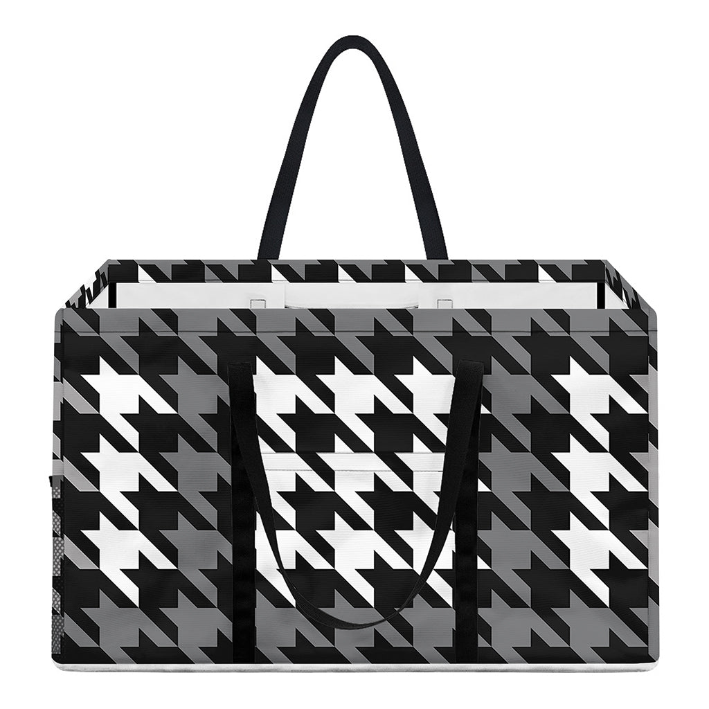 Grey Houndstooth Pattern Print Utility Tote Bag