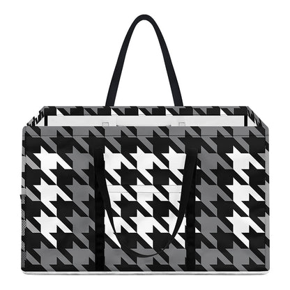 Grey Houndstooth Pattern Print Utility Tote Bag