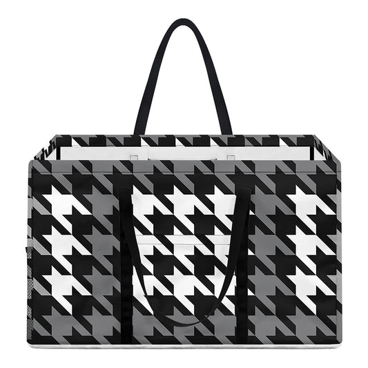 Grey Houndstooth Pattern Print Utility Tote Bag