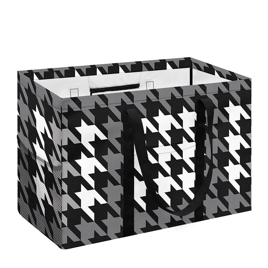 Grey Houndstooth Pattern Print Utility Tote Bag