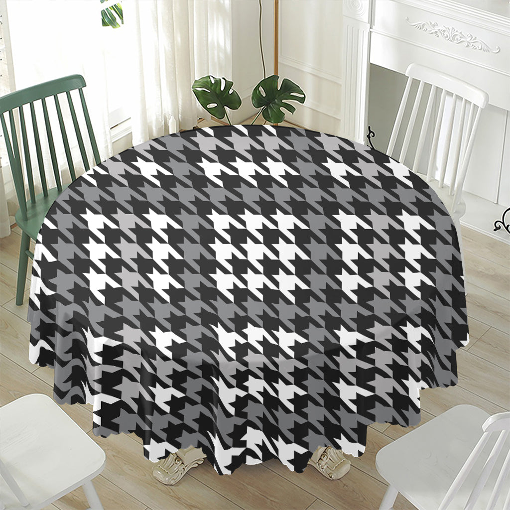 Grey Houndstooth Pattern Print Waterproof Round Tablecloth