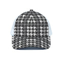 Grey Houndstooth Pattern Print White Mesh Trucker Hat