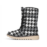 Grey Houndstooth Pattern Print Winter Boots