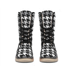 Grey Houndstooth Pattern Print Winter Boots