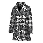 Grey Houndstooth Pattern Print Women's Bathrobe