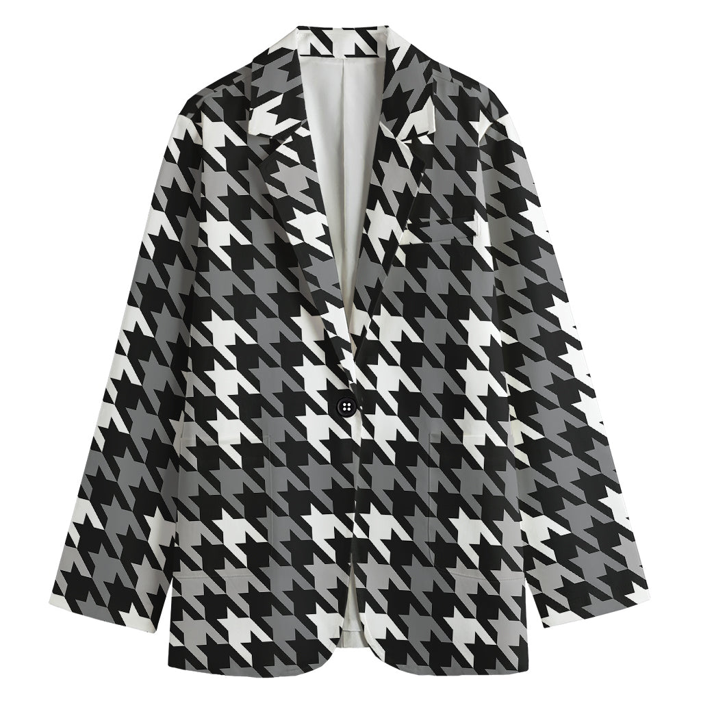 Grey Houndstooth Pattern Print Women's Blazer