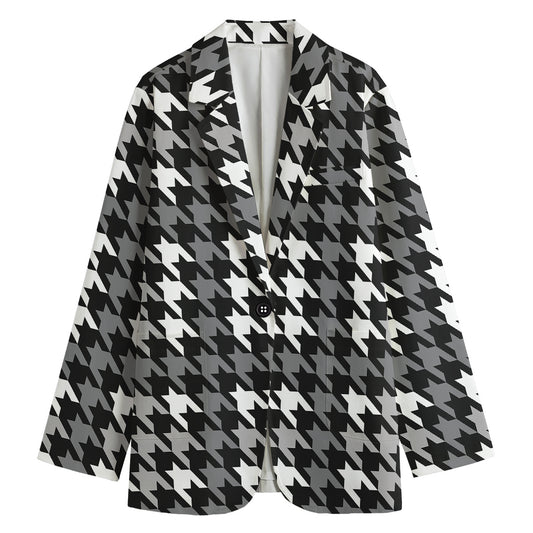 Grey Houndstooth Pattern Print Women's Blazer