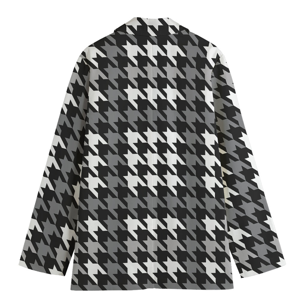 Grey Houndstooth Pattern Print Women's Blazer