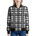 Grey Houndstooth Pattern Print Women's Bomber Jacket