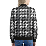 Grey Houndstooth Pattern Print Women's Bomber Jacket