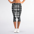 Grey Houndstooth Pattern Print Women's Capri Leggings