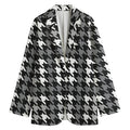 Grey Houndstooth Pattern Print Women's Cotton Blazer