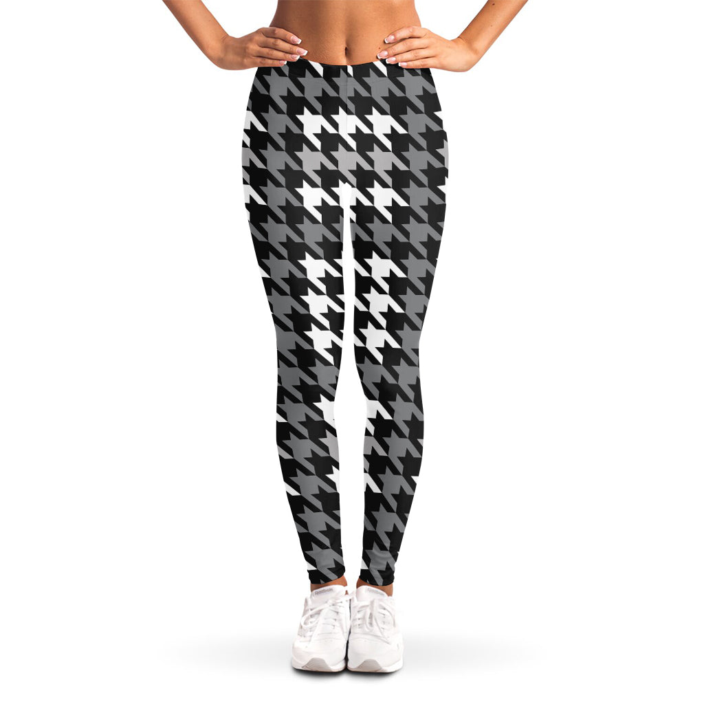 Grey Houndstooth Pattern Print Women's Leggings