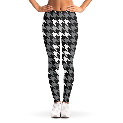 Grey Houndstooth Pattern Print Women's Leggings