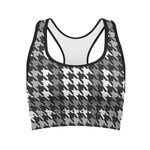 Grey Houndstooth Pattern Print Women's Sports Bra