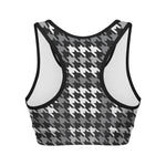 Grey Houndstooth Pattern Print Women's Sports Bra