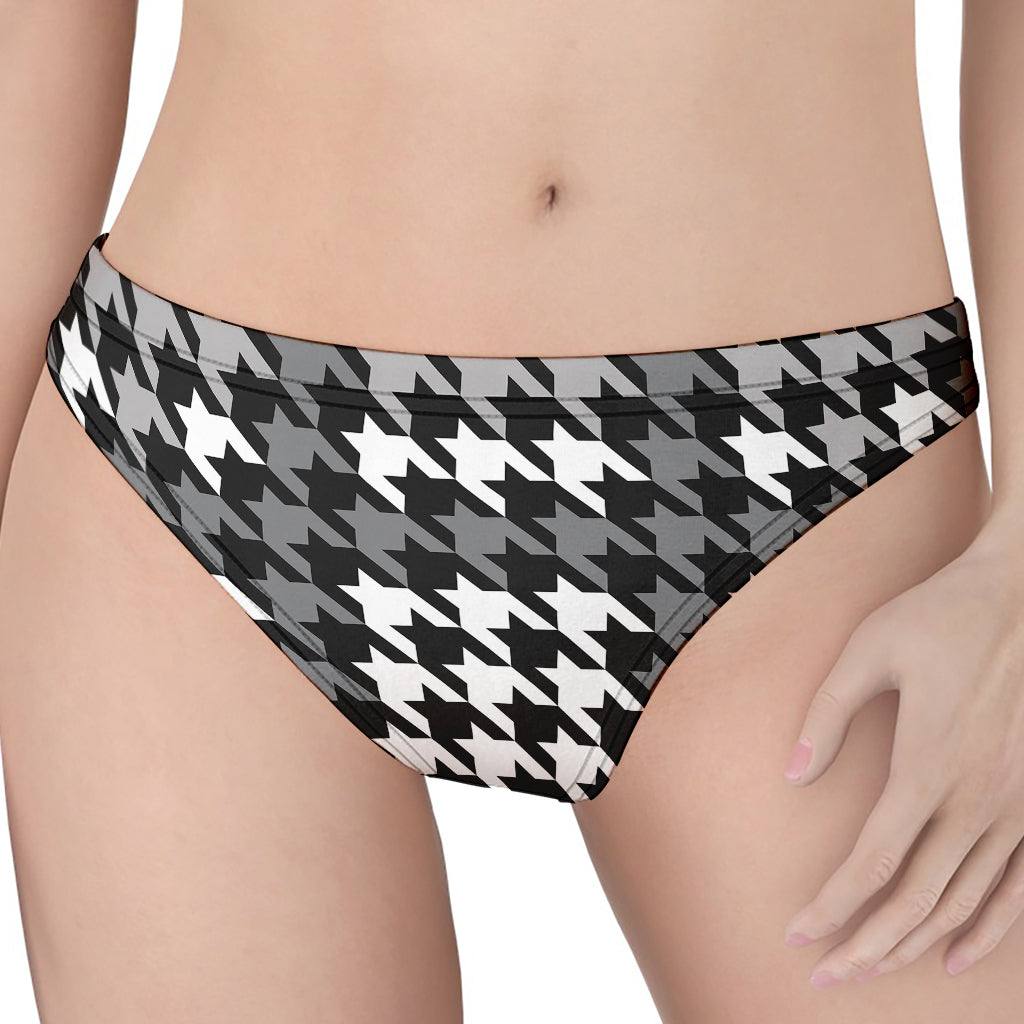 Grey Houndstooth Pattern Print Women's Thong