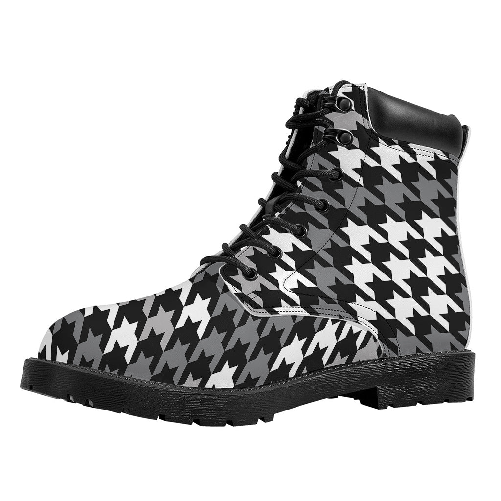 Grey Houndstooth Pattern Print Work Boots