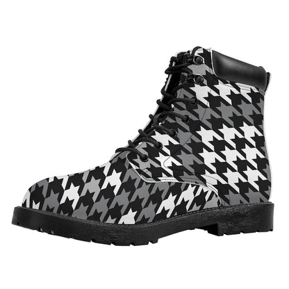 Grey Houndstooth Pattern Print Work Boots