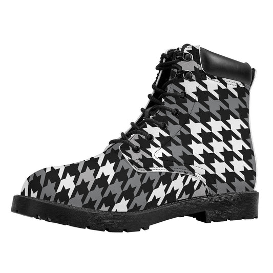 Grey Houndstooth Pattern Print Work Boots