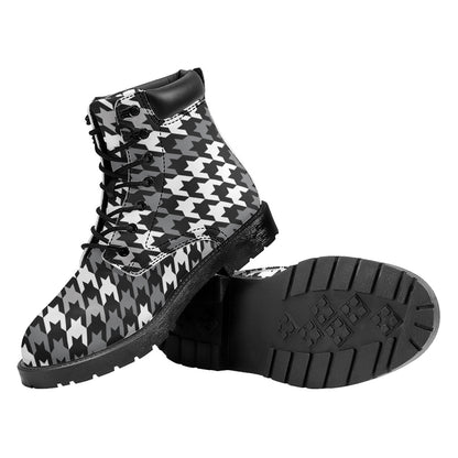 Grey Houndstooth Pattern Print Work Boots