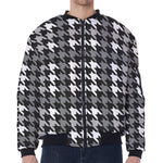 Grey Houndstooth Pattern Print Zip Sleeve Bomber Jacket