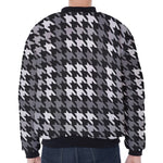 Grey Houndstooth Pattern Print Zip Sleeve Bomber Jacket