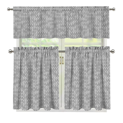 Grey Knitted Pattern Print 3 Piece Kitchen Curtains