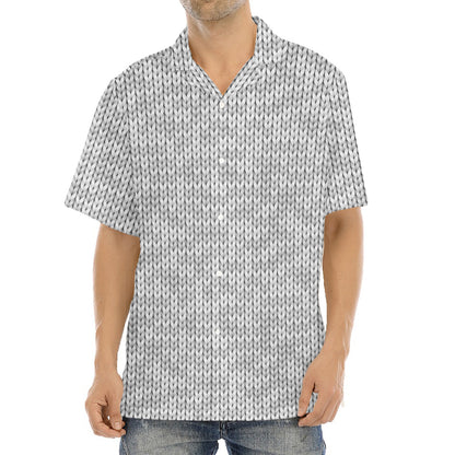Grey Knitted Pattern Print Aloha Shirt
