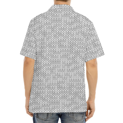 Grey Knitted Pattern Print Aloha Shirt