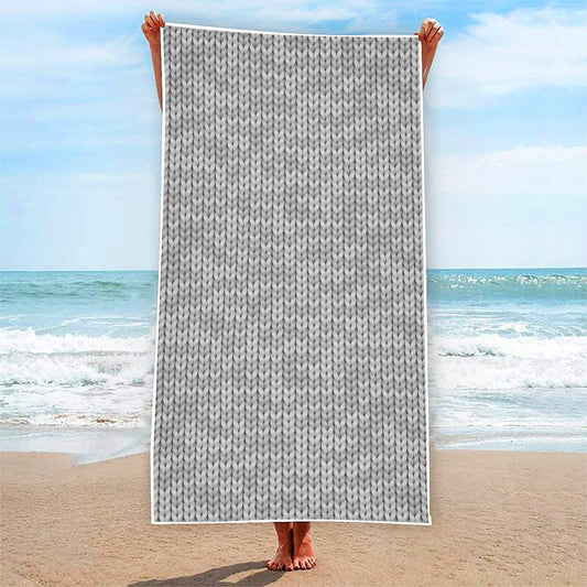 Grey Knitted Pattern Print Beach Towel
