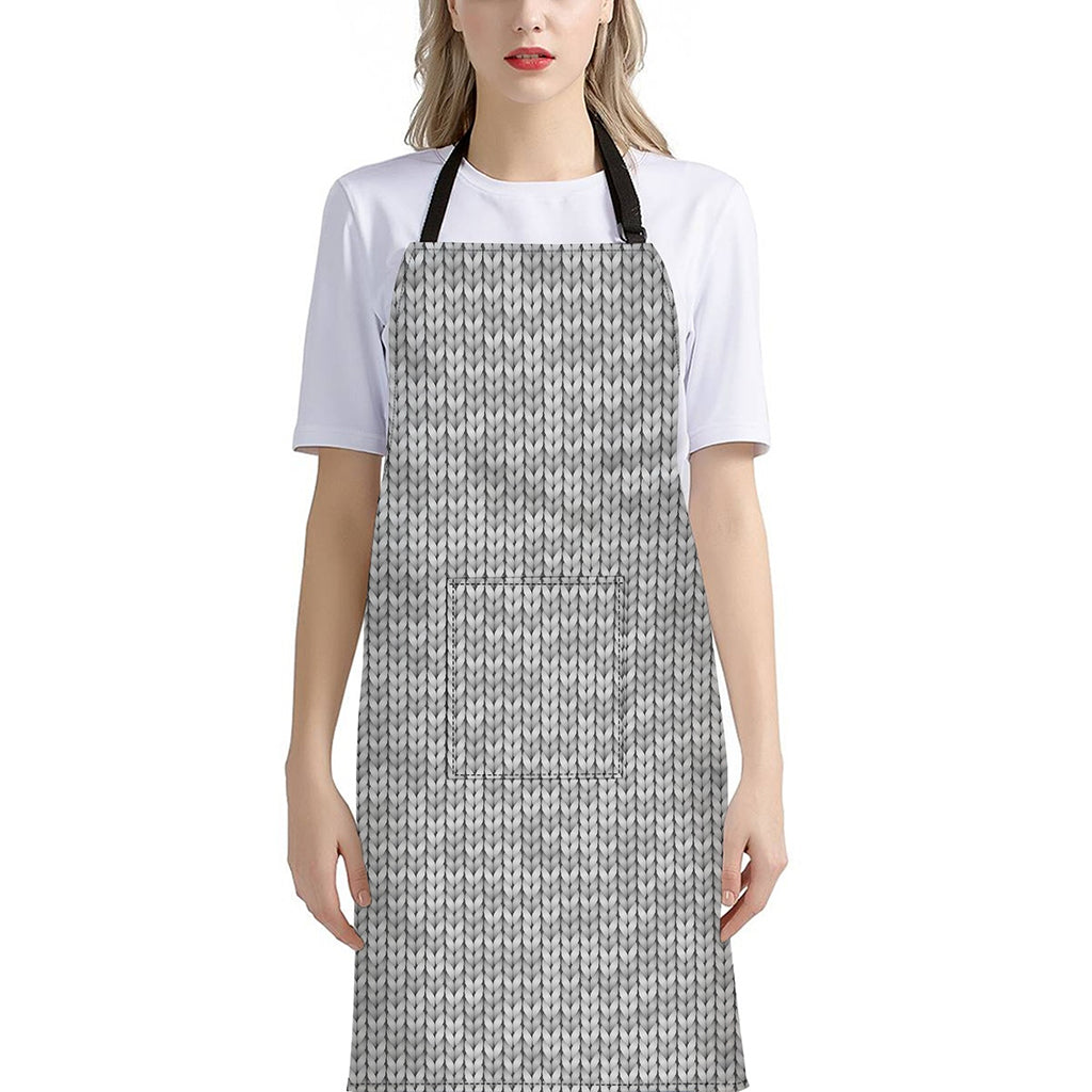 Grey Knitted Pattern Print Bib Apron With Pocket