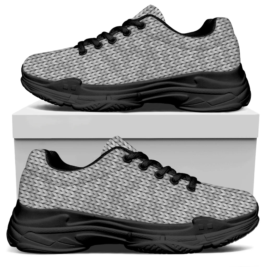Grey Knitted Pattern Print Black Chunky Shoes