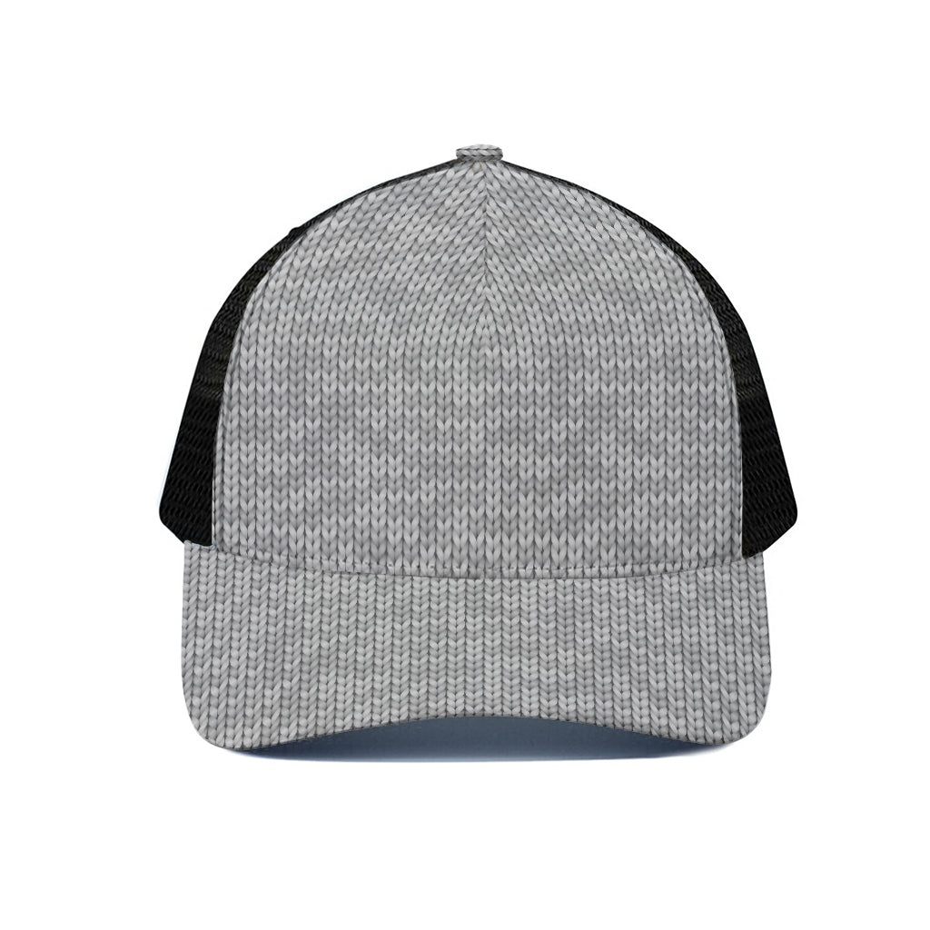 Grey Knitted Pattern Print Black Mesh Trucker Cap