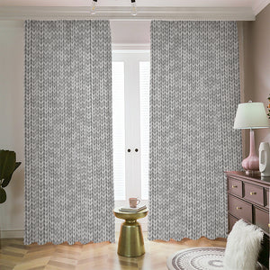 Grey Knitted Pattern Print Blackout Pencil Pleat Curtains