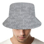 Grey Knitted Pattern Print Bucket Hat