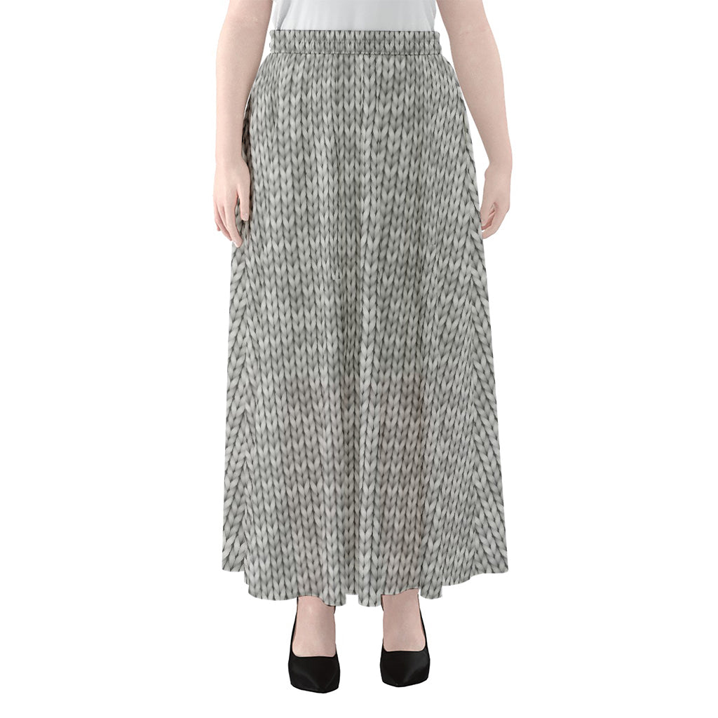 Grey Knitted Pattern Print Chiffon Maxi Skirt