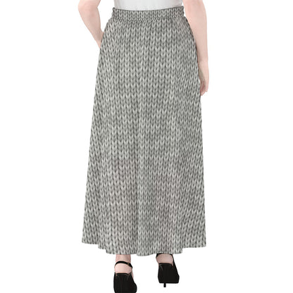 Grey Knitted Pattern Print Chiffon Maxi Skirt
