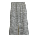 Grey Knitted Pattern Print Cotton Front Slit Maxi Skirt