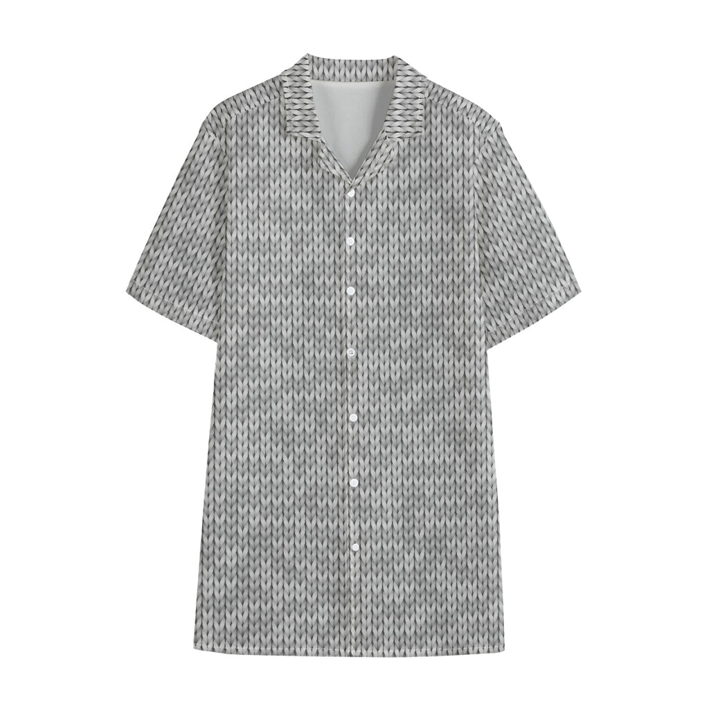 Grey Knitted Pattern Print Cotton Hawaiian Shirt