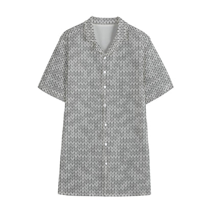 Grey Knitted Pattern Print Cotton Hawaiian Shirt