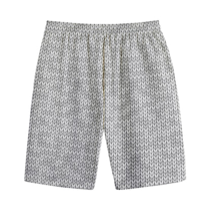 Grey Knitted Pattern Print Cotton Shorts