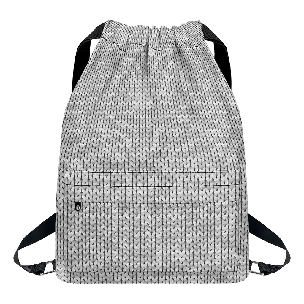Grey Knitted Pattern Print Drawstring Backpack