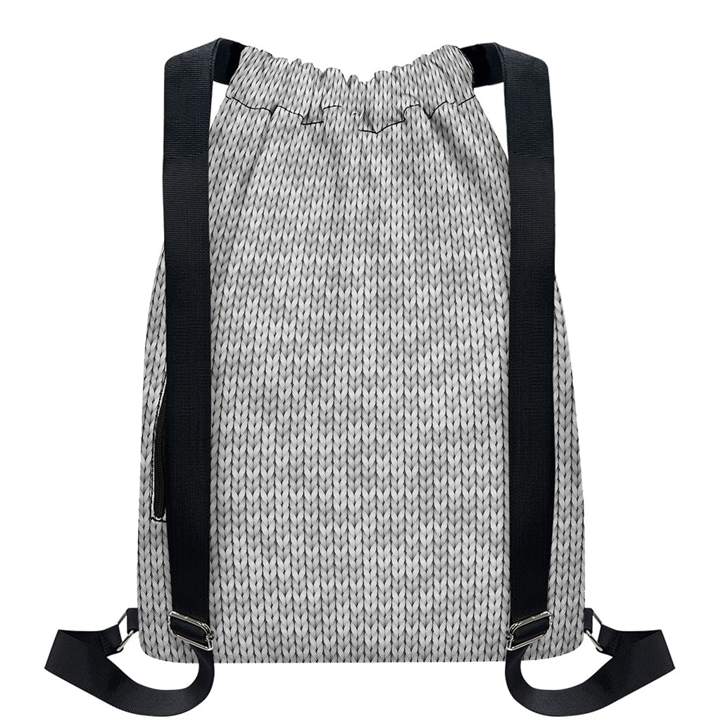 Grey Knitted Pattern Print Drawstring Backpack