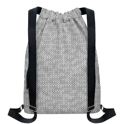Grey Knitted Pattern Print Drawstring Backpack