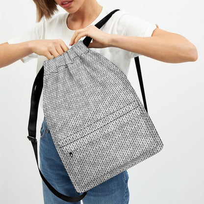 Grey Knitted Pattern Print Drawstring Backpack